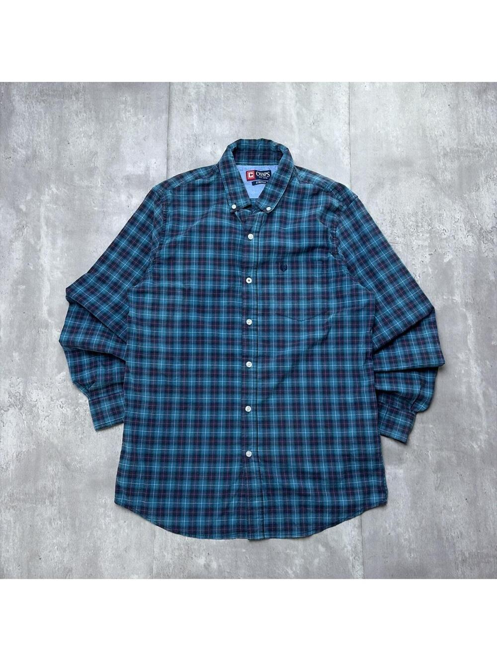 Y2K Blue Chaps Ralph Lauren Plaid Long Sleeve Button Up Shirt